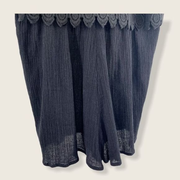 Topshop Spaghetti Strap Black Crochet Gauze Romper Medium - Picture 7 of 16